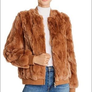 525 America Luxe Tan Rabbit Fur Bomber Jacket